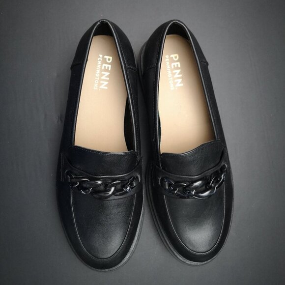 NWOT Penningtons Ladies Size 12WW Black Faux Leather Chunky Sole Loafers - Picture 3 of 9